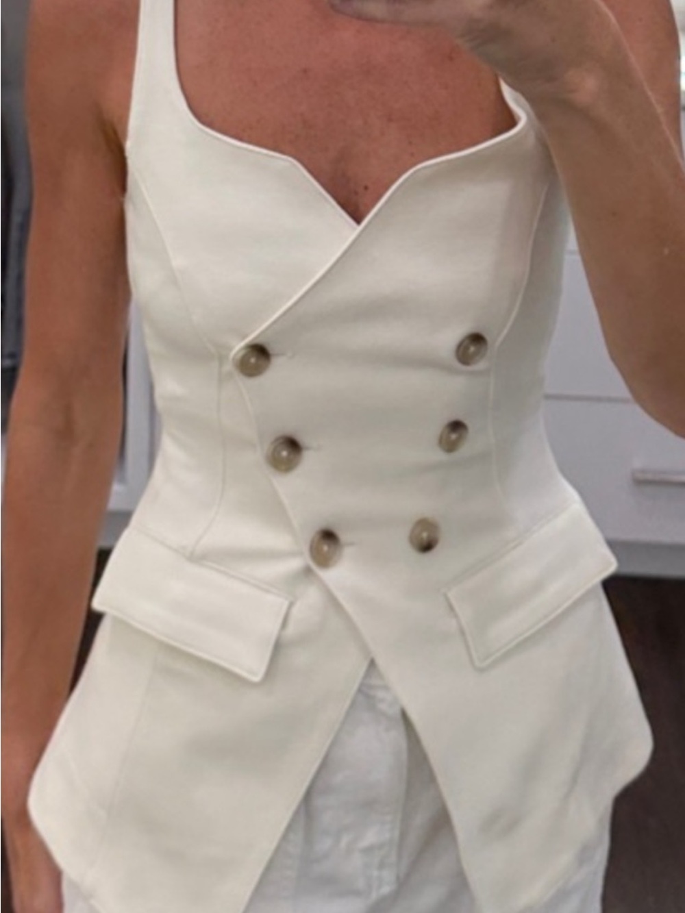 Anthropologie Cream Double-Breasted Tailored Vest